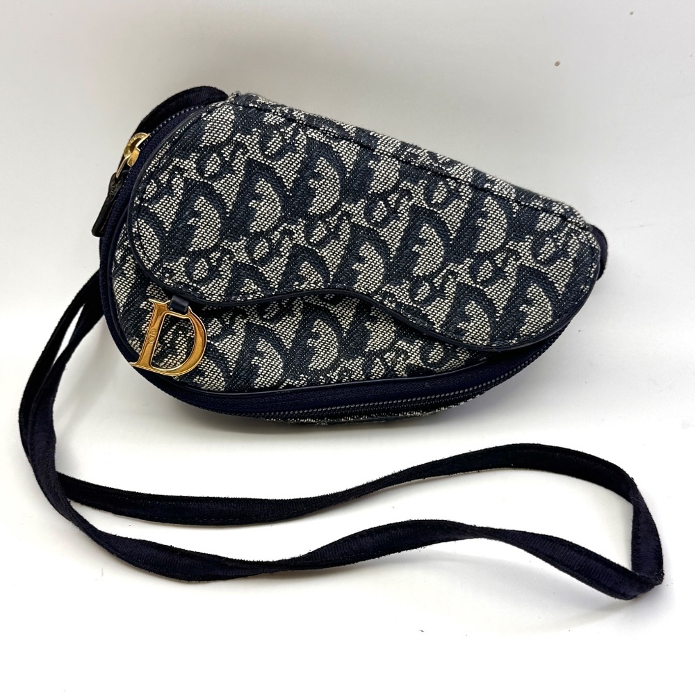 Authentic Dior Trotter Saddle Pouch-Shoulder Bag, Blue color Canvas